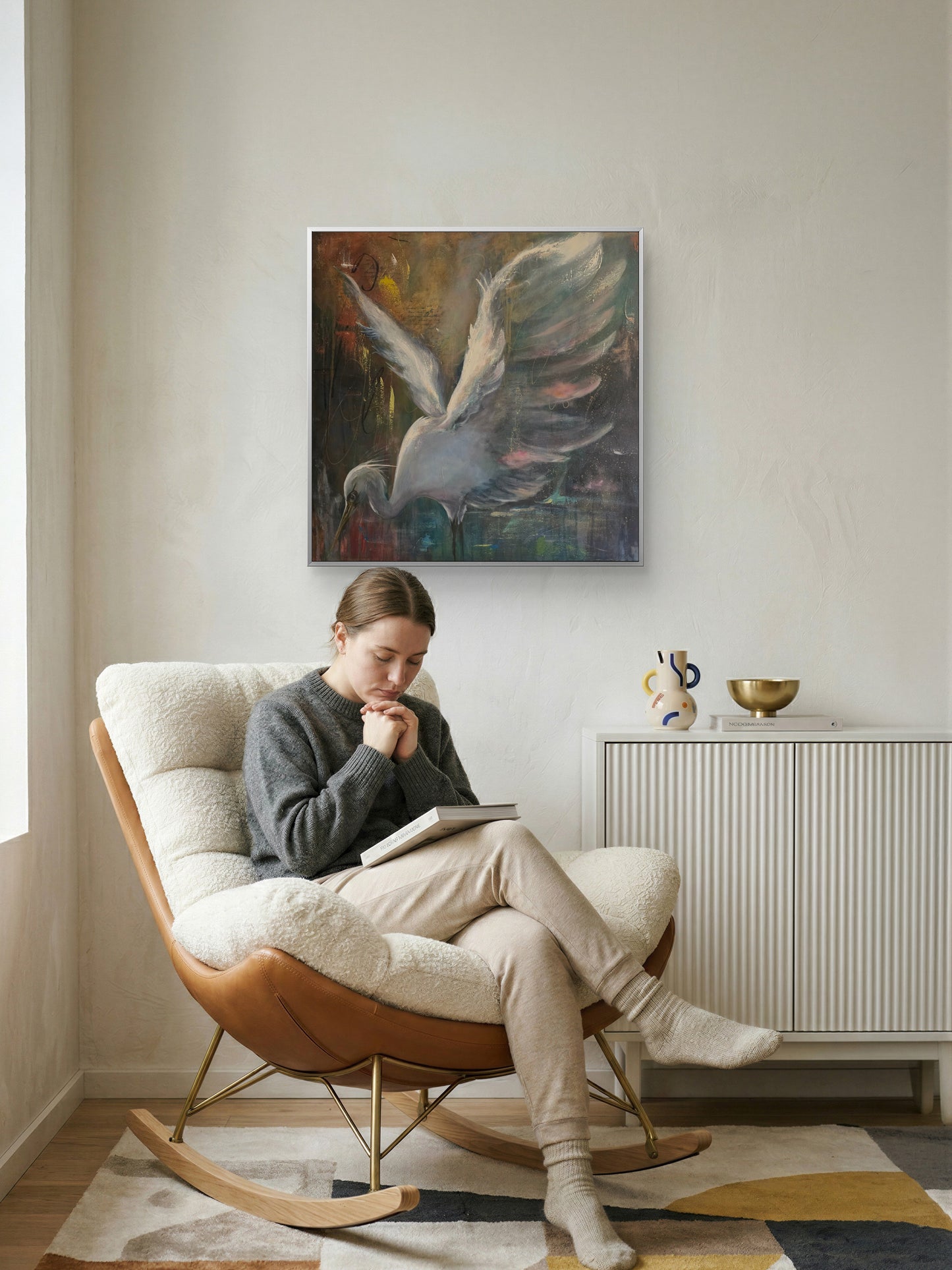 Morning Solitude | Original Heron Painting | 30 × 30 | Margie Montante