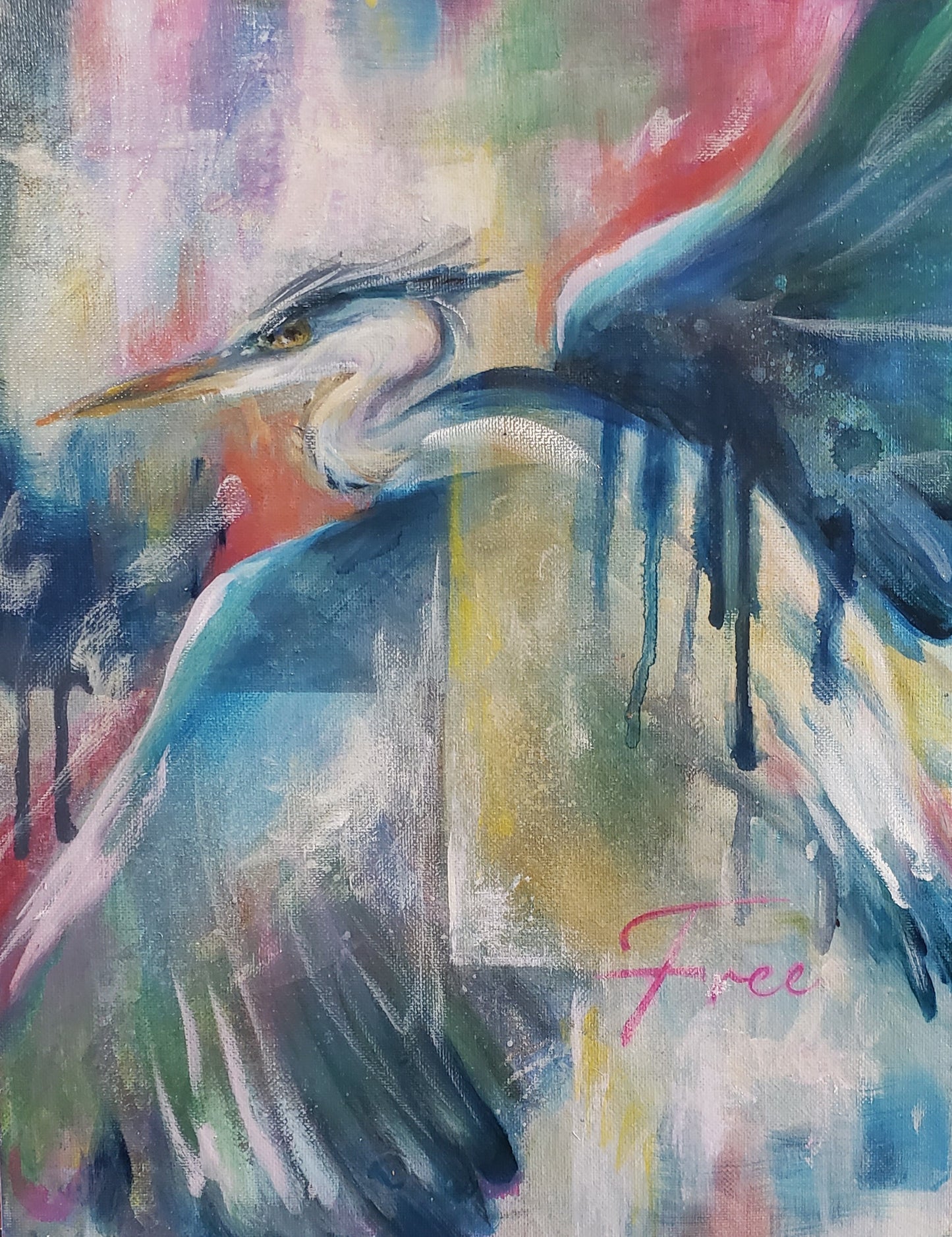 "FREE FLO" Abstract Heron Art | Original Oil Painting 11x14"
