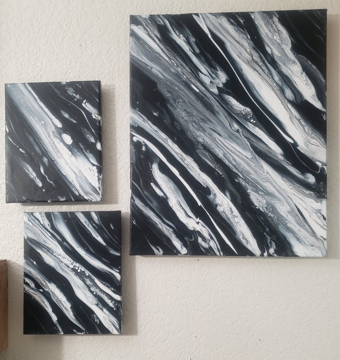 Black, White & Gold Abstract Pour 3 pc.