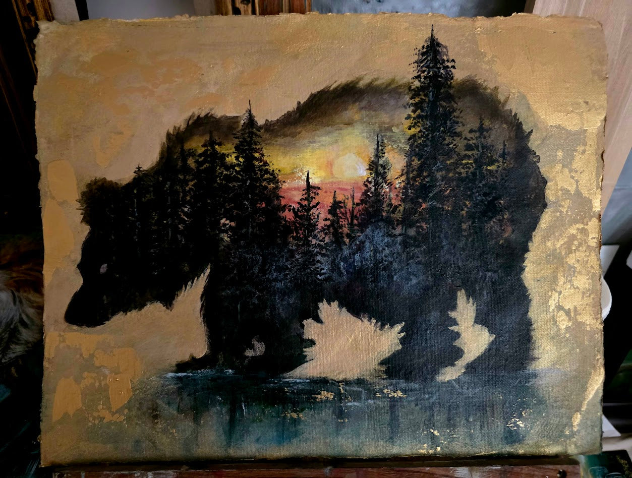 Just Roaming | Original Bear Landscape Painting | Margie Montante