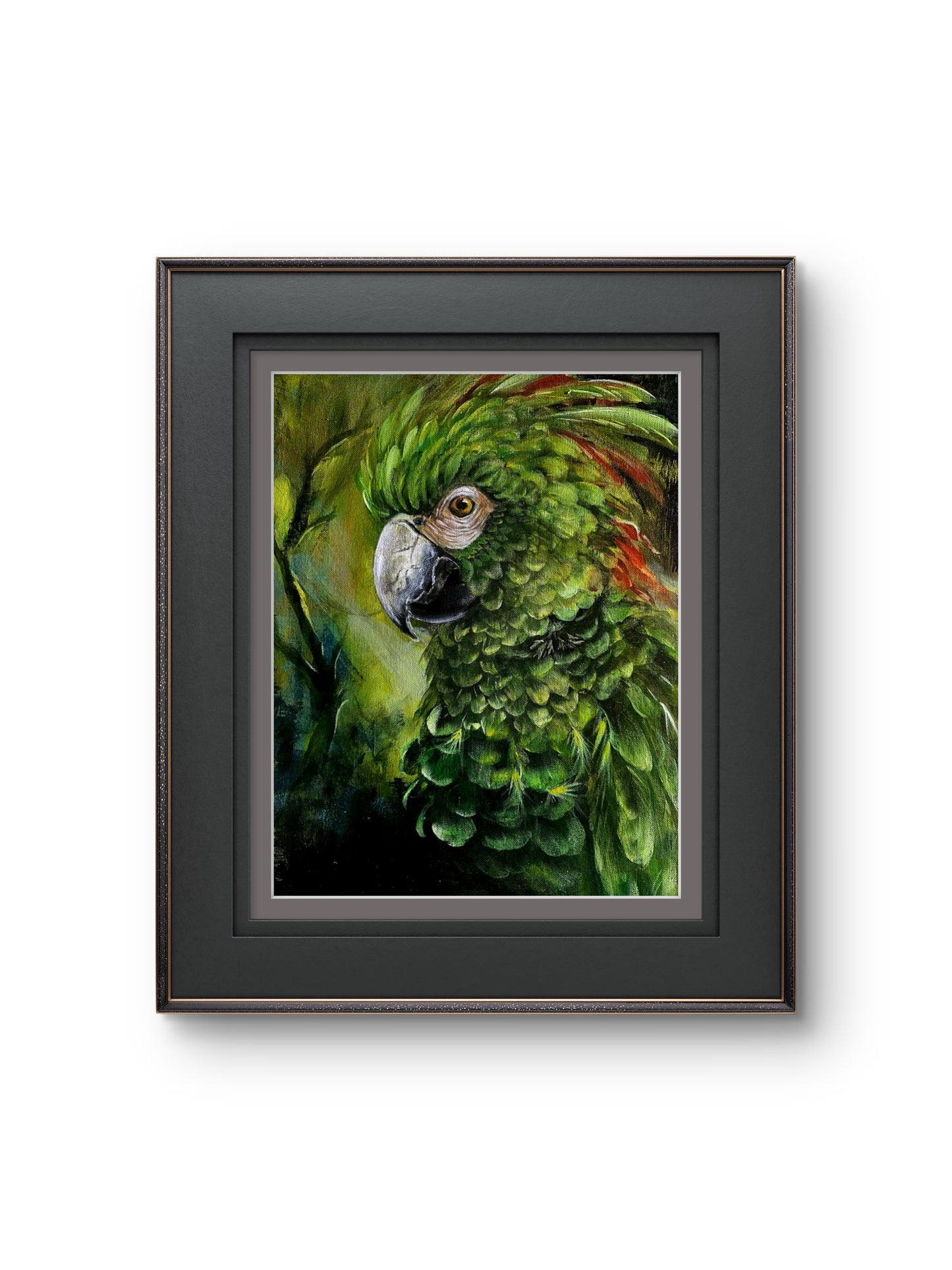 Emerald Fury in the Tropical Night/ Original Green Macaw Painting