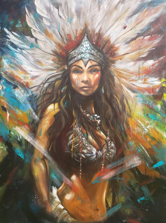 NANYEHI-Native American Warrior Abstract Art/ Original Oil Painting 36x48
