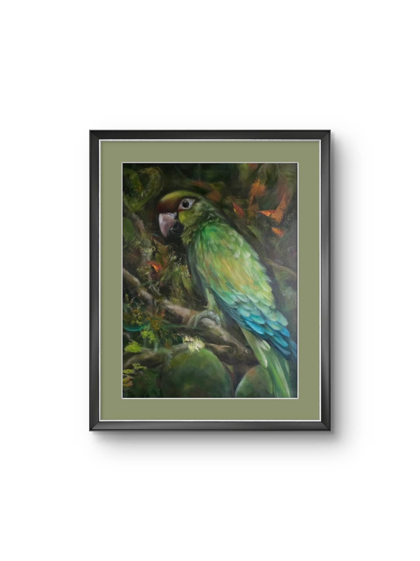 "ALMOST ECSTASY" Original Green Parrot Painting