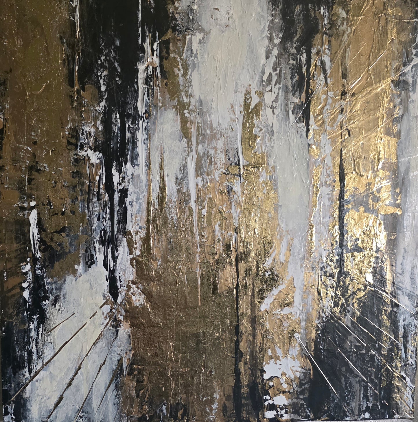 Gold, Black and White textured Abstract