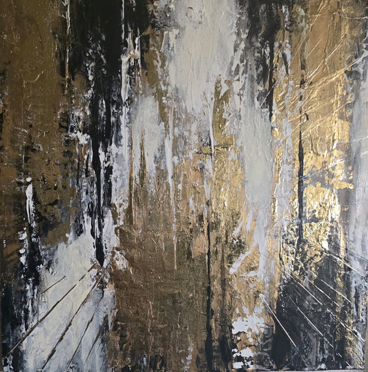 Gold, Black and White textured Abstract