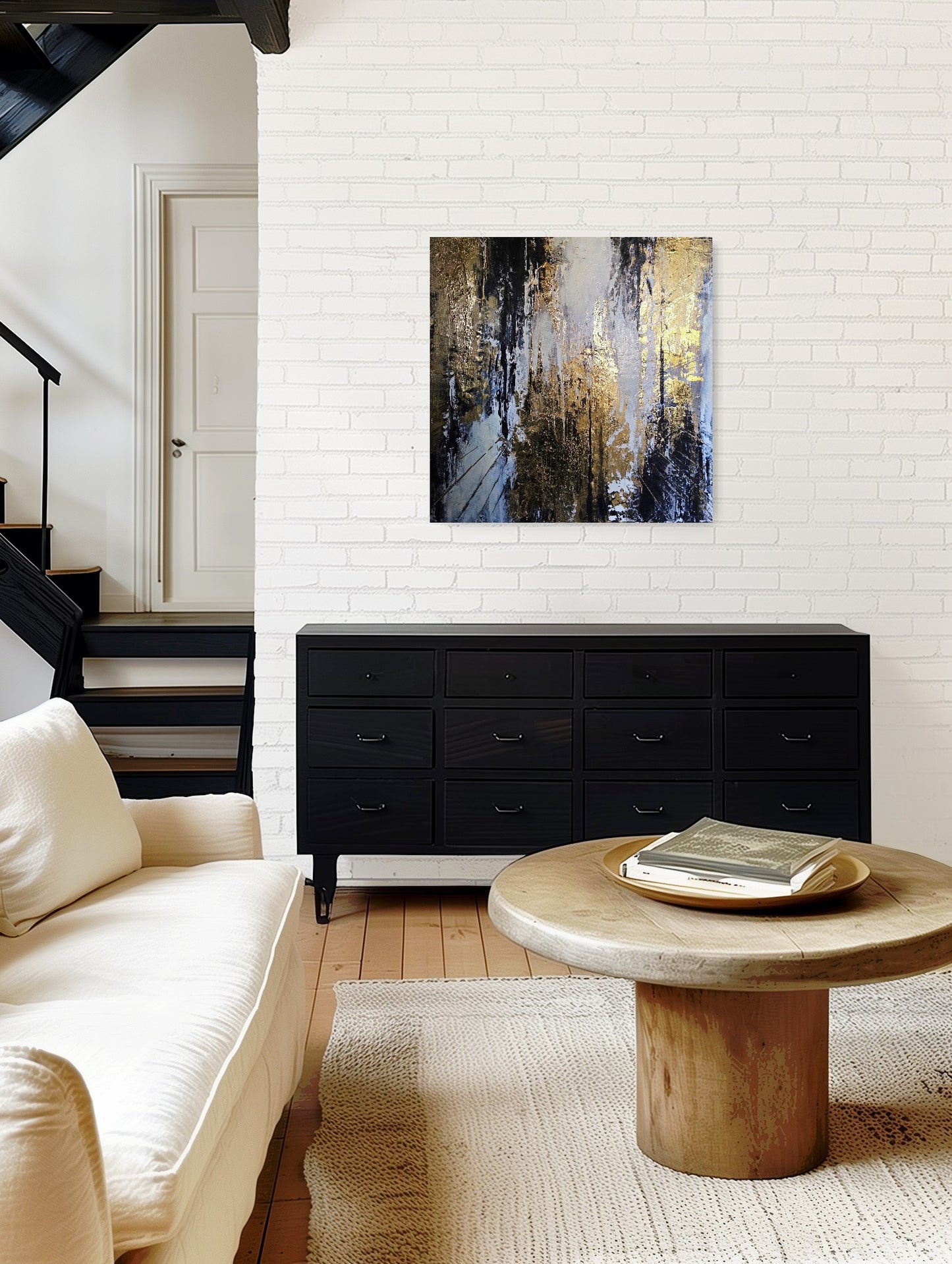 Gold, Black and White textured Abstract