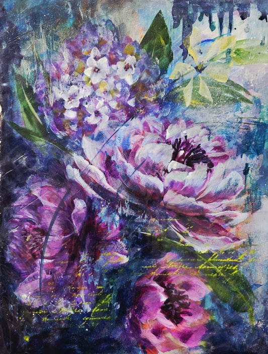 Whispers in bloom /original floral painting / approx.. 13x16