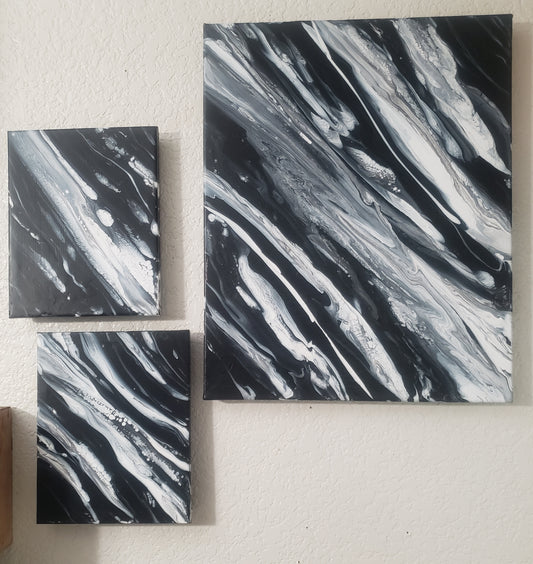Black, White & Gold Abstract Pour 3 pc.
