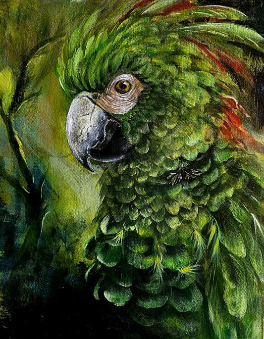 Emerald Fury in the Tropical Night/ Original Green PARROT Painting