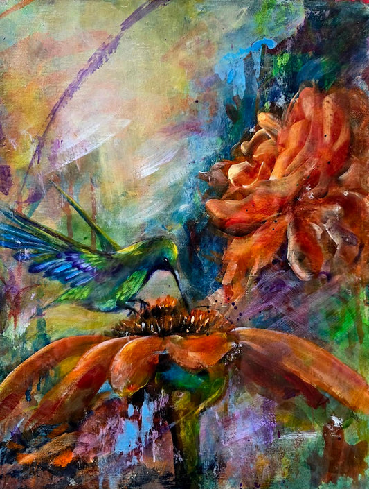 Loving on Love | Original Hummingbird Paintinge
