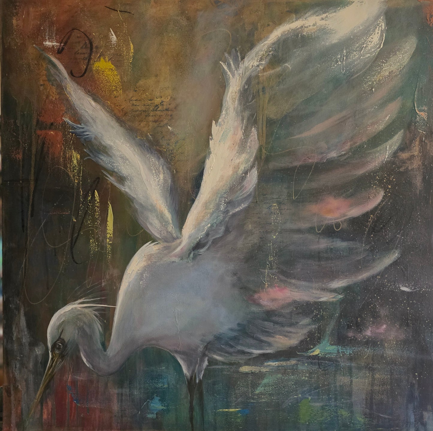 Morning Solitude | Original Heron Painting | 30 × 30 | Margie Montante