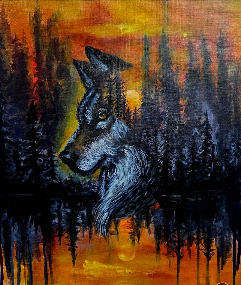 0 Six | 16X20" Original Wolf Painting | Margie Montante