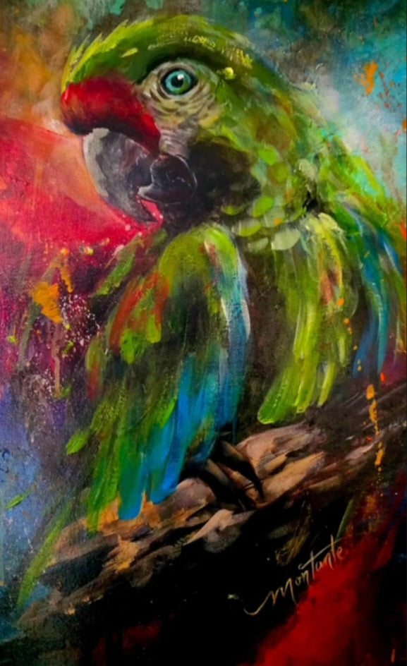 Kevin/ Original Green Parrot Painting | Margie Montante