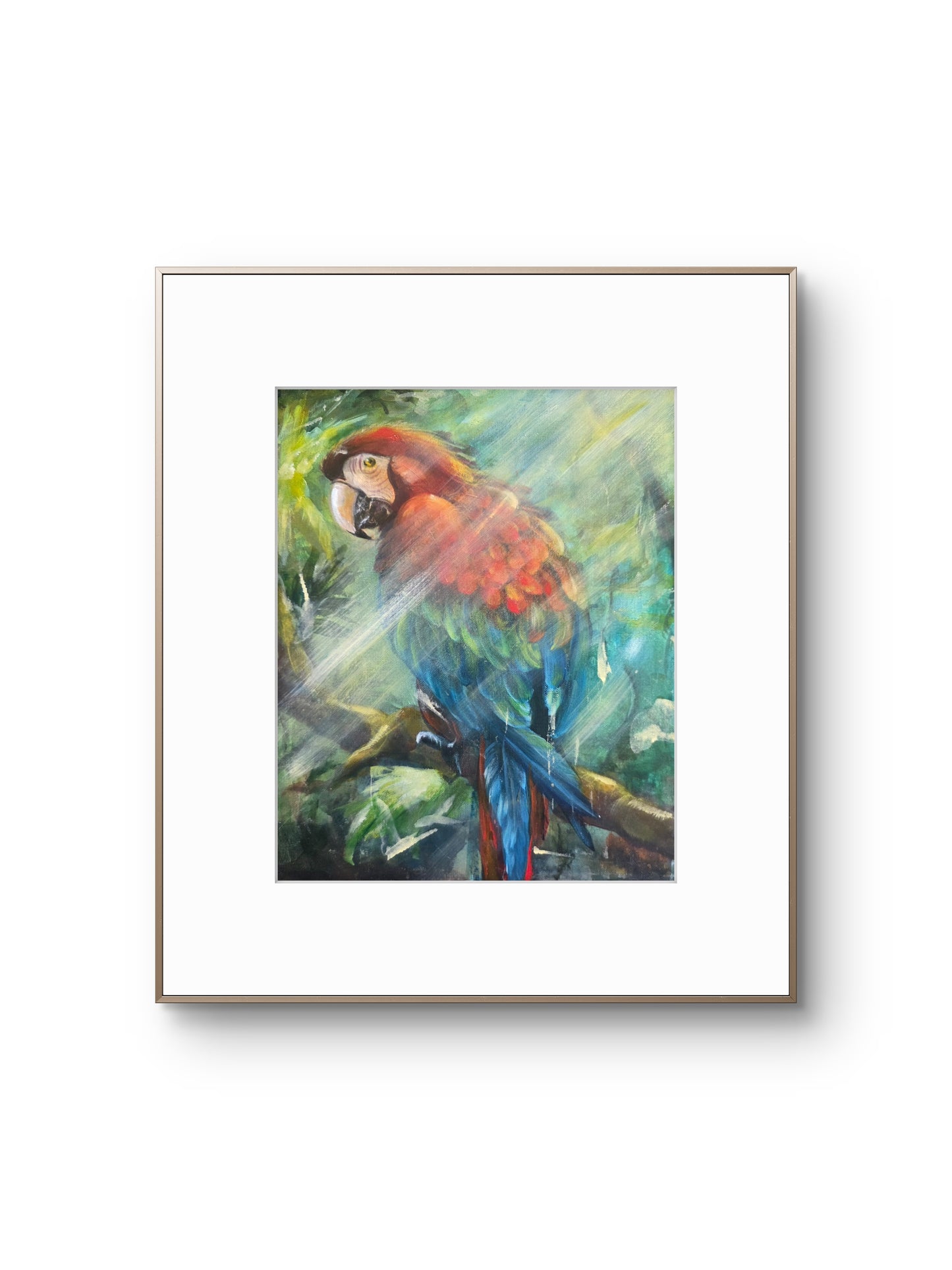 TROPICAL- BABY" AN ORIGINAL LUSH GREEN JUNGLE SETTING MACAW